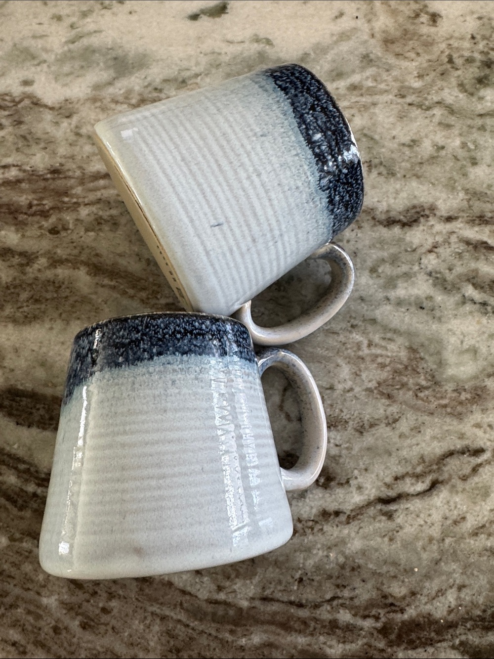 New Barcela Stoneware White and Blue Glazed Coffee Mug - Set of 2
